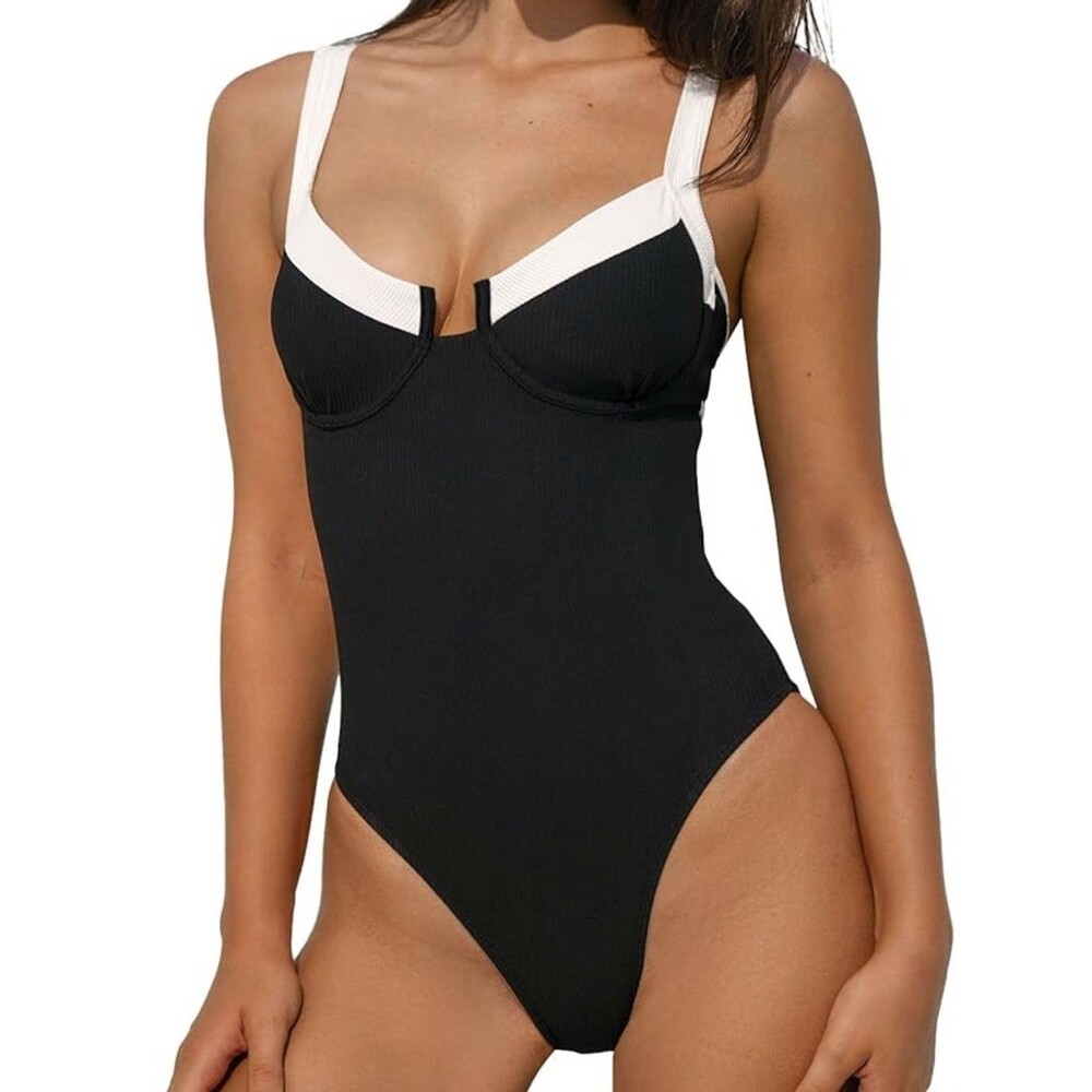 Berlook Black & White Underwire One-Piece Swimsuit Size Medium